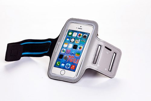 Felkarra erősíthető mobiltelefon tok sportoláshoz (szürke színben)