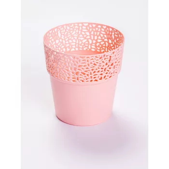 Rózsaszín virágkaspó csipke mintázattal, 14,5 cm