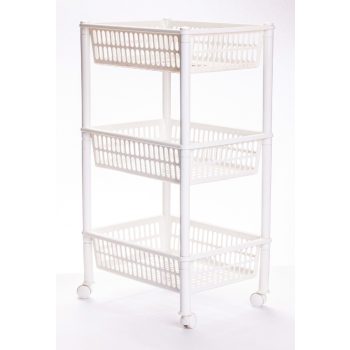   Műanyag 3 részes guruló tároló állvány fehér színben