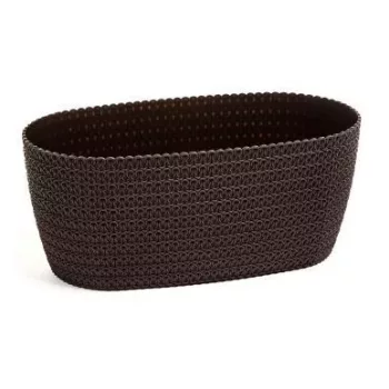Virágláda fonott műanyag 38 cm barna