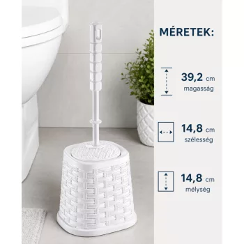 Rattan hatású wc kefe tartóval 39,2x14,8x14,8 cm fehér 