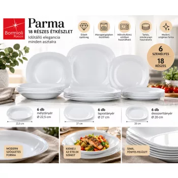   Bormioli Rocco Parma 18 részes étkészlet 6 személyre fehér opálüveg szögletes forma