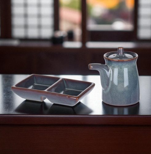 Sushi kínáló tál készlet – 2 részes porcelán szett szószhoz és falatokhoz