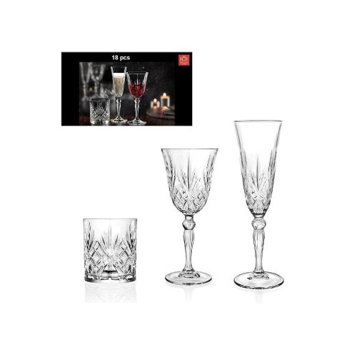 RCR MELODIA pohár set /3 x 6 db whiskys, pezsgős, boros/ (18 db)