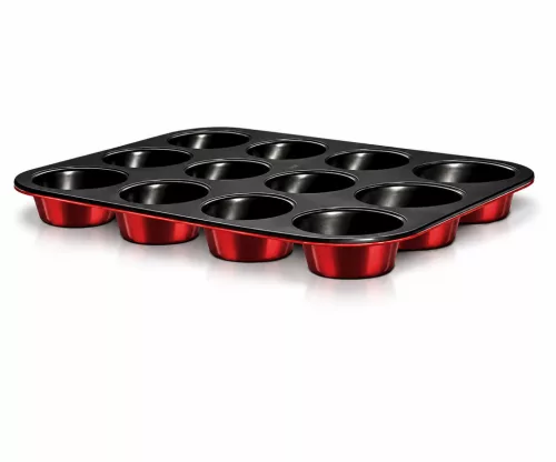BERLINGER HAUS METALLIC Muffinsütő forma  4x35,5x27 cm bordó-fekete