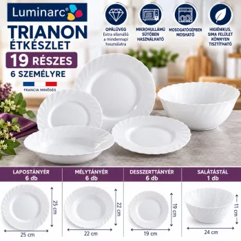  Luminarc OPÁL Trianon 19 részes étkészlet 6 személyre fehér opálüveg