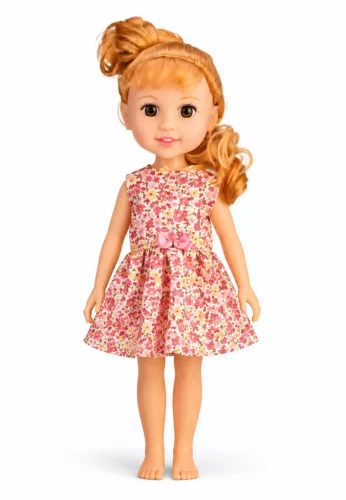 Elaine szőke hajú fürdethető játékbaba virágmintás ruhában 32 cm