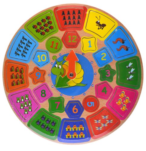 Készségfejlesztő órás fa puzzle