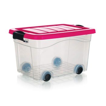   Pyramida gurulós műanyag tárolódoboz rózsaszín színben