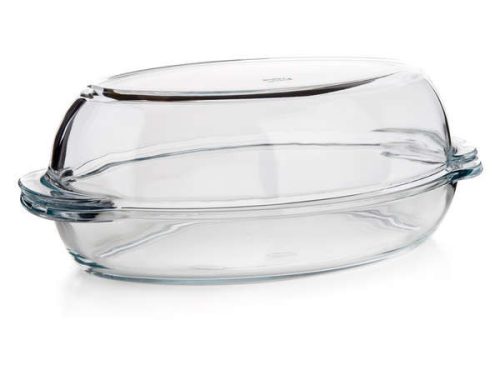 Üveg sütőtál BORCAM 4,6 l, fedővel, ovális