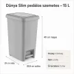 DÜNYA Pedálos slim szemetes szürke színben 15 L 22,5x31x40 cm