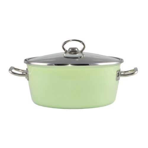 5 L-es Elite zománcozott lábas üveg fedővel 26 cm-es (zöld színben)
