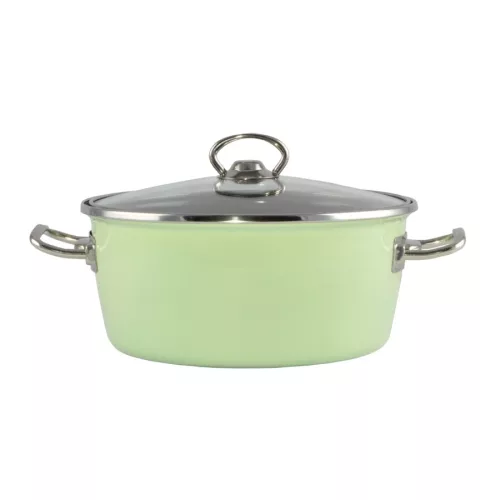 5 L-es Elite zománcozott lábas üveg fedővel 26 cm-es (zöld színben)