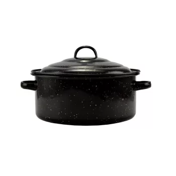   Zománcozott lábas fedővel fekete-fehér pöttyös mintával 27x8 cm (2,8 L-es)