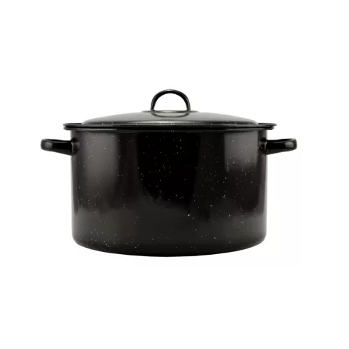 Zománcozott lábas fedővel fekete-fehér pöttyös mintával 30x18 cm (10,5 L-es)