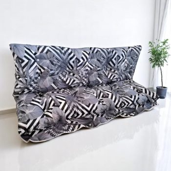   Hintaágy párna 150 cm 3 részes fekete csíkos szürkéskék leveles mintával