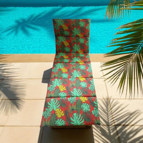 Napozó párna zöld-piros pálmalevél mintás (61x178x1,5 cm-es)