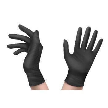   L-es egyszer használatos nitril kesztyű fekete színben 100 db/doboz