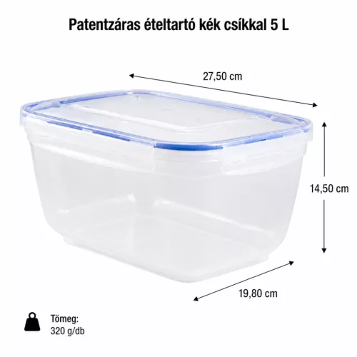 Patentzáras ételtartó kék csíkkal 5 L 14,5x19,8x27,5 cm