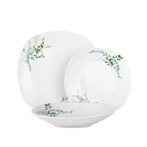 Berlinger Haus 18 részes porcelán étkészlet 6 személyre fehér zöld növénymintás virágos