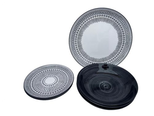18 részes HIMBA porcelán étkészlet (fekete-fehér mintával)