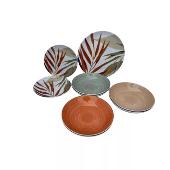   Casa Collection Emotion 18 részes porcelán étkészlet 6 személyre színes levélmintás