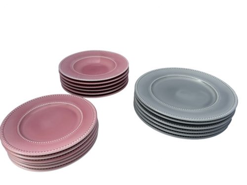 18 részes LUXE porcelán étkészlet (rózsaszín-szürke színben)