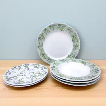   LA BELLE 18 részes porcelán étkészlet 6 személyre zöld-kék virágmintás