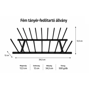 Fém tányér-fedőtartó állvány fekete 12,5x12x34,5 cm