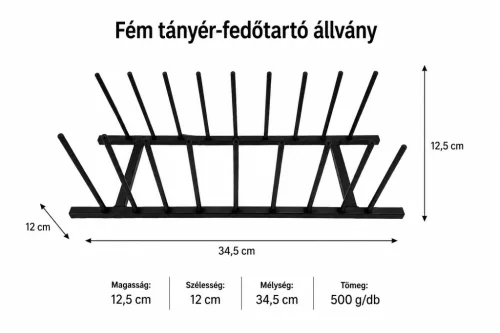 Fém tányér-fedőtartó állvány fekete 12,5x12x34,5 cm