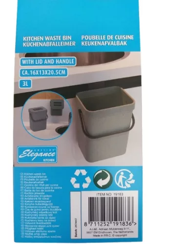 Konyhai szemetes műanyag 3 L-es (szürke színben)