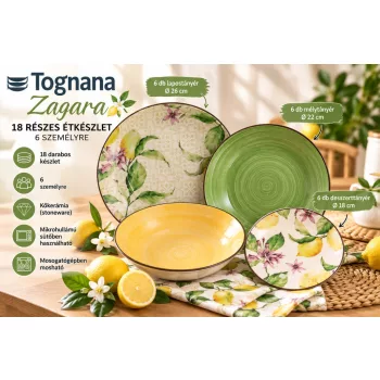   Tognana Vela Zagara 18 részes kőkerámia étkészlet 6 személyre citrom- és virágmintás