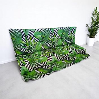   Hintaágy párna 130 cm 3 részes fekete csíkos zöld leveles mintával