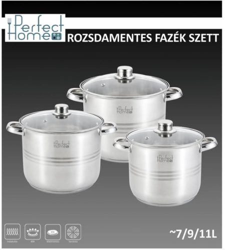 Indukciós, rozsdamentes fazék szett üvegfedővel 