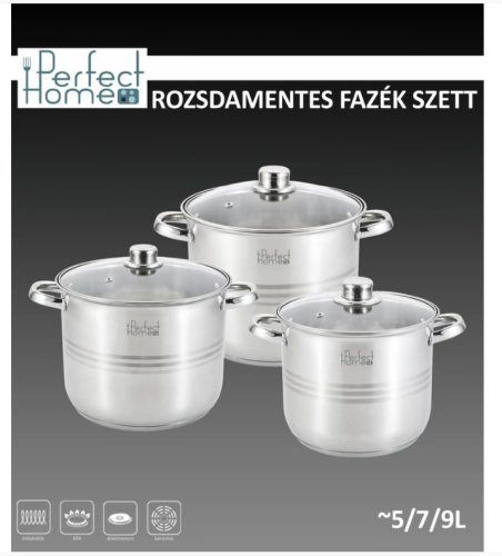 rozsdamentes fazék szett üvegfedővel 
