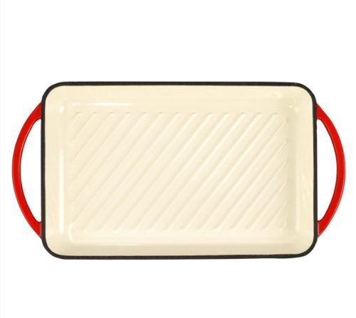 Piros zománcozott öntöttvas grill tepsi 33x21,5x3,2cm