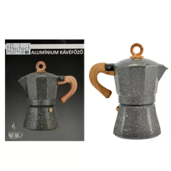   3 személyes Alumínium kávéfőző fa hatású nyéllel, szürke színben