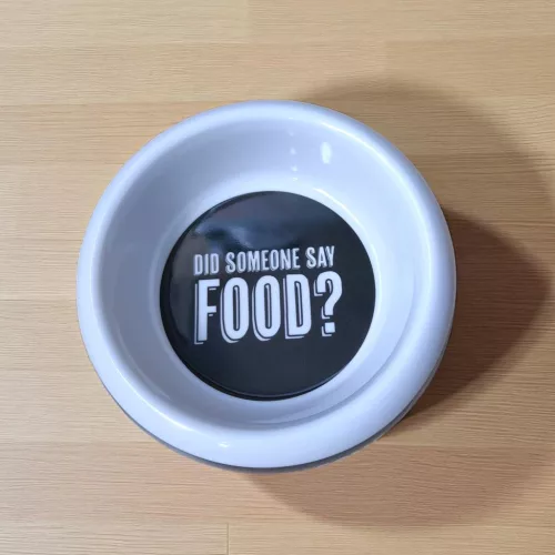 Kutya etető tál 18 cm-es, 400 ml ─ Did someone say food? Felirattal