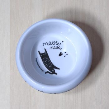   Macska etető tál 18 cm-es, 400 ml ─ Lazy and always hungry feliratos, macska mintás