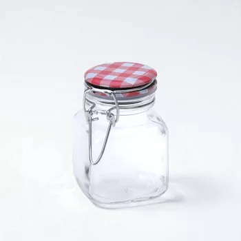 Tároló üveg csatos tetővel 8x5 cm - szögletes