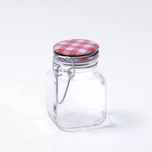 Tároló üveg csatos tetővel 8x5 cm - szögletes