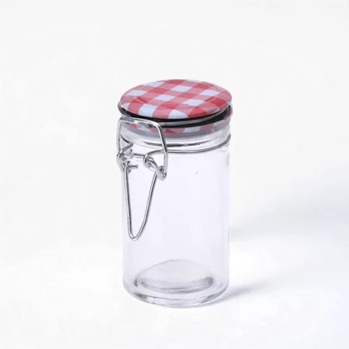 Tároló üveg csatos tetővel 8,5x4,5 cm - henger