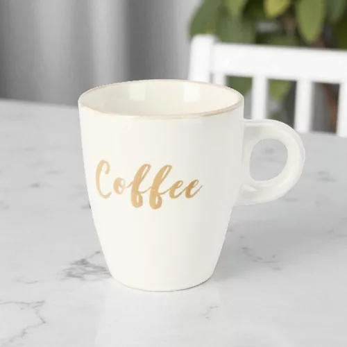Kávésbögre 'Coffee' felirattal - 220 ml, krémfehér színben