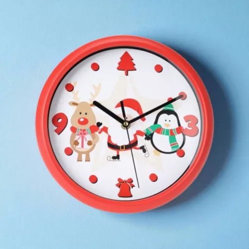 Karácsonyi falióra - Pingvin, rénszarvas és télapó mintás