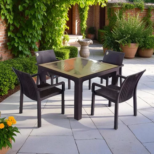 BAHAR üveglapos asztal 90x90 cm - barna színben