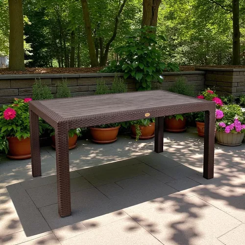 Rattan kerti asztal 150x90 cm - barna színben