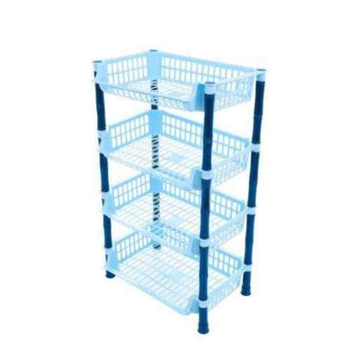 Műanyag zöldség-gyümölcs tároló polc, 4 emeletes - kék színben