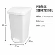 Pedálos szemetes 50L 27x30x60 cm fehér