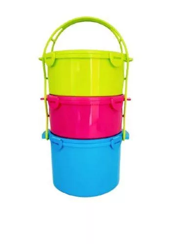 Csatos tetős műanyag ételhordó 3 részes 2X1,5L+2L
