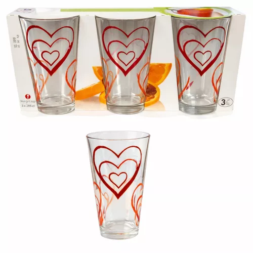 LOVESTORY CONIC BIBITA szív mintás üveg pohár 3 db-os szett 3,3 dl
